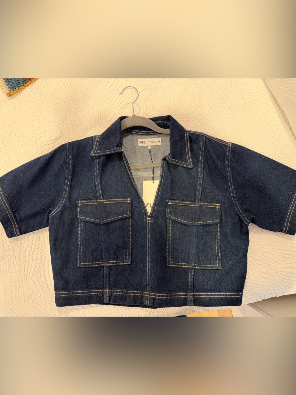 Zara Dark Indigo Short-Sleeve Denim Jacket